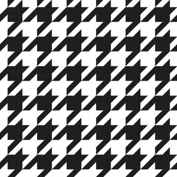 Linen textured hounds tooth black and white seamless vector pattern, endless repeating background