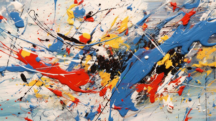 Abstract energetic, expressive splashes and drips of paint