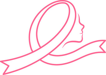 Pink ribbon design with woman face. Breast cancer awareness month. Vector illustration.