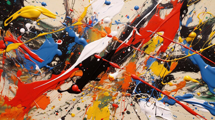 Abstract energetic, expressive splashes and drips of paint