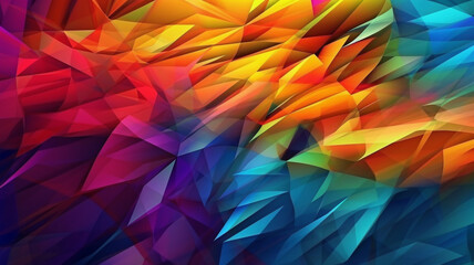 Abstract background with multicolored triangles, 3D illustration. By Generative AI.