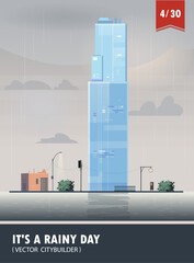Vector set of Cityscape with building. Vector cartoon illustration of rainy landscape with buildings. Part four 4 - 614436384