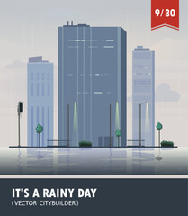 Vector set of Cityscape with building. Vector cartoon illustration of rainy landscape with buildings. Part nine 9 - 614436736