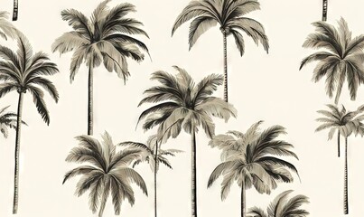  a wallpaper with a palm tree pattern on it's side and a white background with black and white palm trees on it's sides.  generative ai