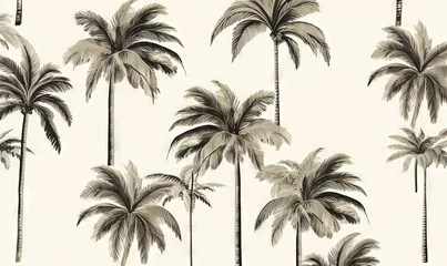 Fototapeten  a wallpaper with a palm tree pattern on it's side and a white background with black and white palm trees on it's sides.  generative ai © Anna