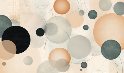  a painting of circles and lines on a beige and black background with a light brown circle in the middle of the circle and a black circle in the middle of the circle.  generative ai