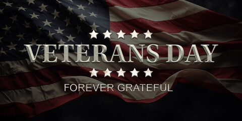 Veterans Day Concept with USA flag on dark background