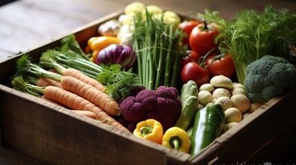 All sorts of Organic veg arranged in a Crates AI generative