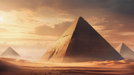 EGYPTIAN PYRAMID AS A DIGITAL ILLUSTRATION. GENERATIVE AI.