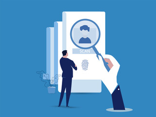 KYC or know your customer with business verifying the identity of its clients concept at the partners-to-be through a magnifying glass vector illustrator.