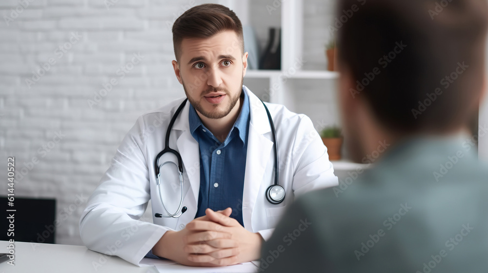 Wall mural male doctor communicating with a patient in his medical office