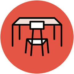 Pencil and scale, flat rounded icon of stationery 