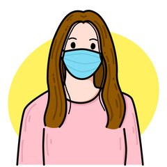 Woman wearing facemask cartoon drawing flat design style minimal vector illustration.