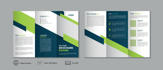 Professional clean modern and corporate trifold brochure template, three fold cover page, three fold brochure background layout design with mockup