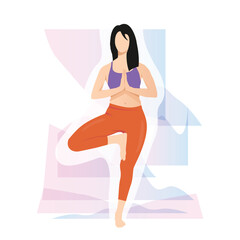 Obraz na płótnie Canvas Girl doing Tree Pose, Vrksasana yoga, practicing yoga exercise