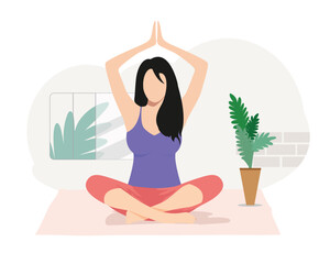 Woman practicing  Sukhasana pose or Namaste Padmasana pose yoga, Yoga Asana Vector Illustration