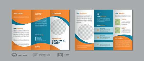 Professional clean modern and corporate various colorful unique trifold brochure template, three fold cover page, three fold presentation, bifold brochure layout design with mockup