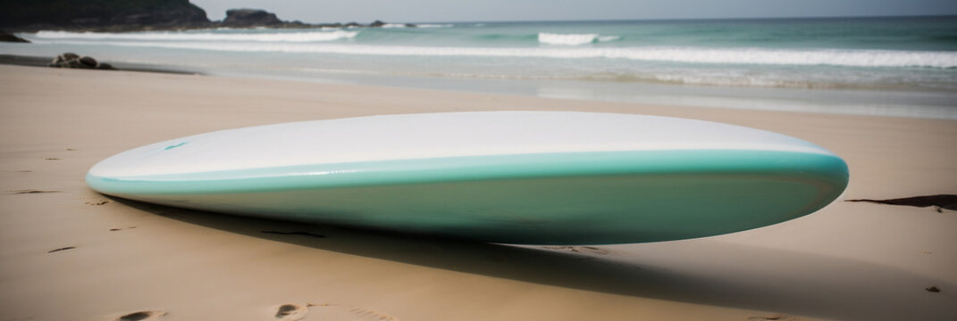 glassfiber surfboard on the beach, Generative AI