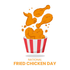 Vector graphic of national fried chicken day with fried chicken cartoon flat design