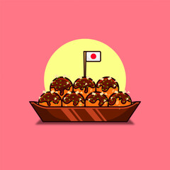 Cute takoyaki cartoon. Cute cartoon japanese food isolated background.