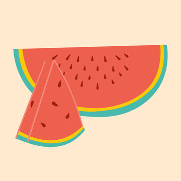 Vector watermelon, illustration of a fruit slice of watermelon. Vector illustration