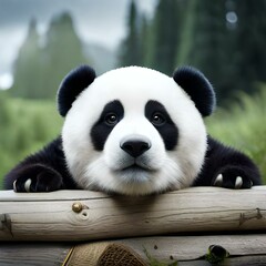 Naklejka premium cute panda face, AI generated