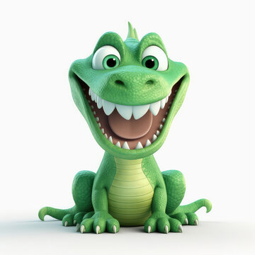 Cartoon green dragon mascot smiley face on white background