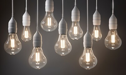  a group of light bulbs hanging from a ceiling fixture in a dark room with one light on the ceiling and the other on the ceiling.  generative ai