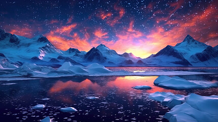 Fototapeta na wymiar Snow mountain with sunset