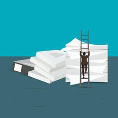 Vector businessman going up the ladder over the documents © Dede