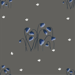 Gray pattern with blue watercolor flower for backgrounds, wallpapers, posters, business cards, clothes, bags, fabrics
