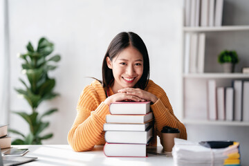 Distance education learning concept, Young woman wearing sweater