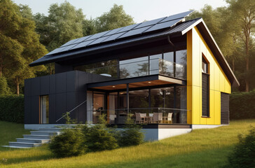 modernes Haus mit Solarzellen, modern house with solar cells