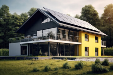 modernes Haus mit Solarzellen, modern house with solar cells