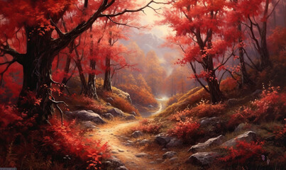 Autumn path through the forest. Created using generative AI tools