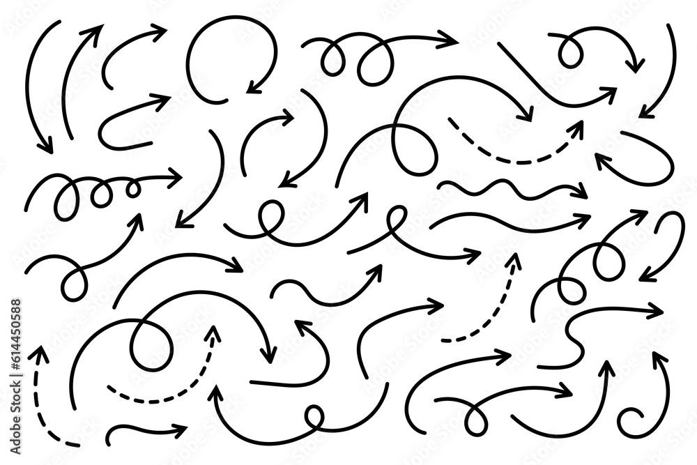 Wall mural curved arrows. set of vector hand drawn arrows. collection of pointers.