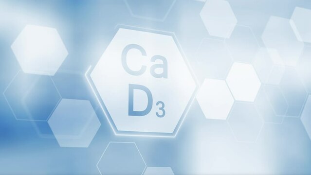 Symbol for the chemical element and mineral Calcium Ca and Vitamin D. Ca D3 complex clean abstract commercial background