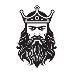 Fototapeta premium King’s Head with Black Crown: Isolated Vector Illustration, Symbol of Royalty in Graphic Design. Vintage Style Icon on White Background,