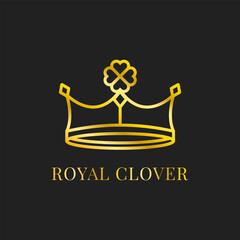 Royal clover outline logo vector design. Crown with clover illustration