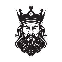 Fototapeta premium King’s Head with Black Crown: Isolated Vector Illustration, Symbol of Royalty in Graphic Design. Vintage Style Icon on White Background,