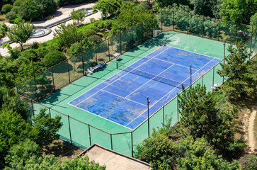 Empty Tennis Court in the community