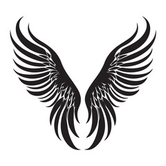 Symmetrical Spread of Intricately Detailed Black and White Tattoo Style Wings Illustration