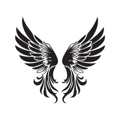 Obraz premium Symmetrical Spread of Intricately Detailed Black and White Tattoo Style Wings Illustration