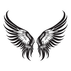 Fototapeta premium Symmetrical Spread of Intricately Detailed Black and White Tattoo Style Wings Illustration