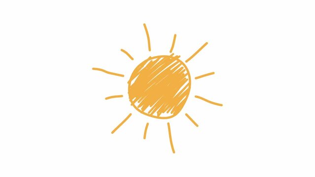 Animated Hand Drawn sun doodle animation.elements isolated on white background. stop motion