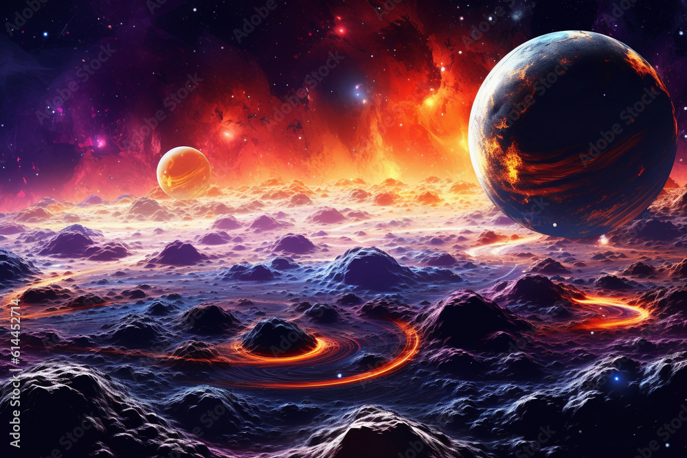 Sticker planets and space background. generative ai