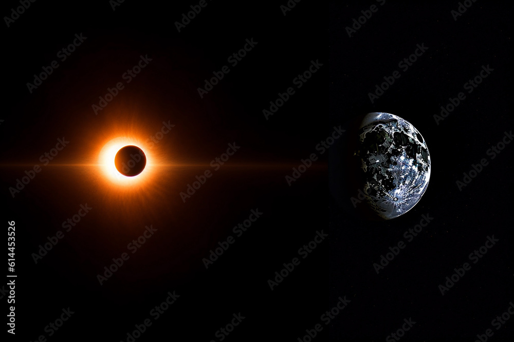 Wall mural solar eclipse in a black background. generative ai