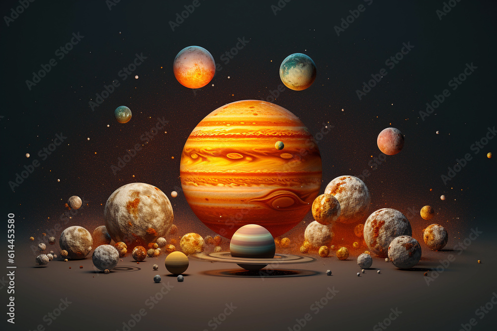 Wall mural solar system with many planets. generative ai