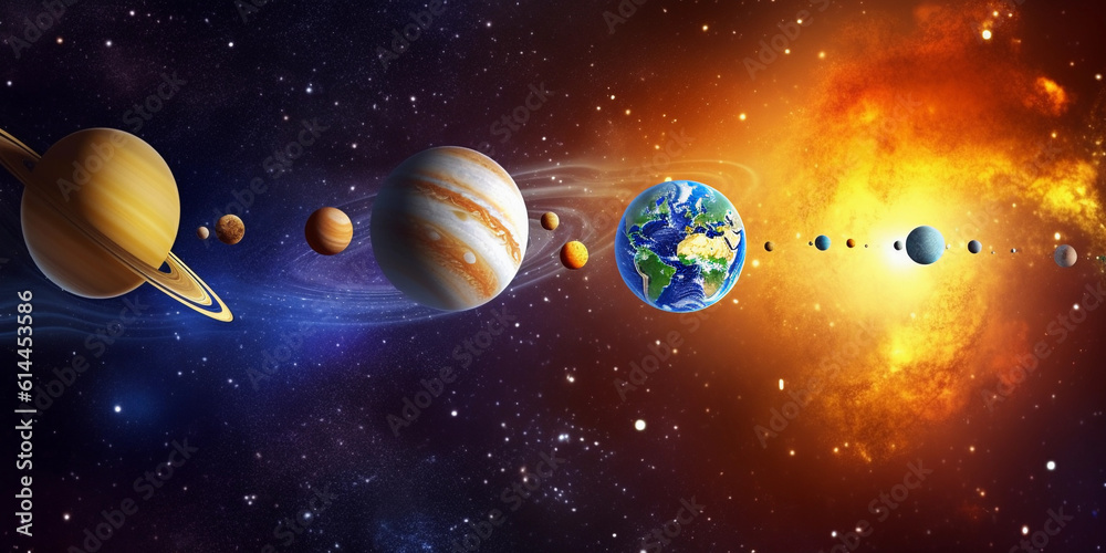 Sticker solar system with many planets. generative ai