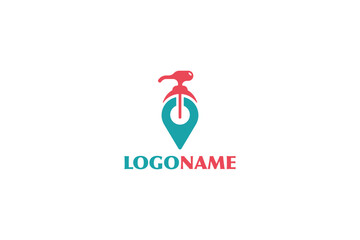 Creative logo design depicting a soap pump with a locator inside, designated to the cleaning industry.